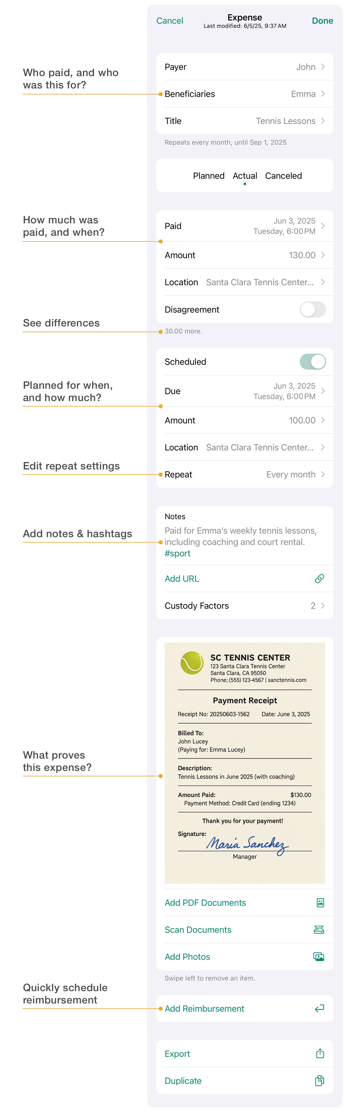 Documenting expenses for court